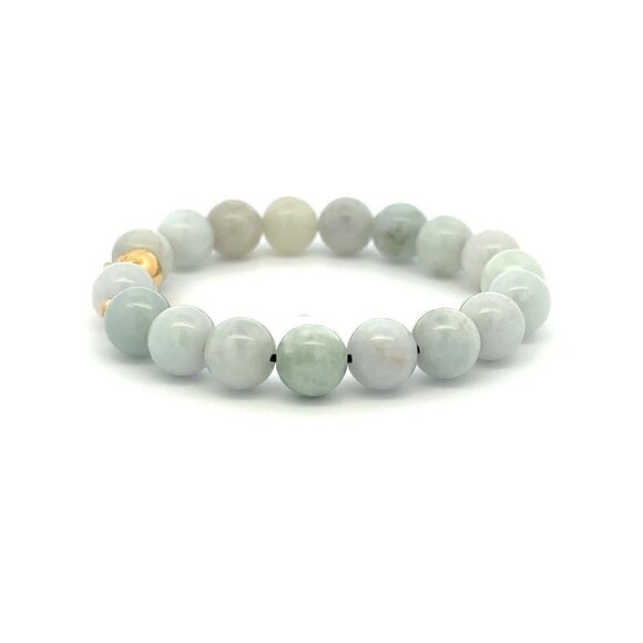 18K Gold Money Bag Lucky Charm Beads Bracelet Gemstones Burmese Jade 8mm - Picture 7 of 9